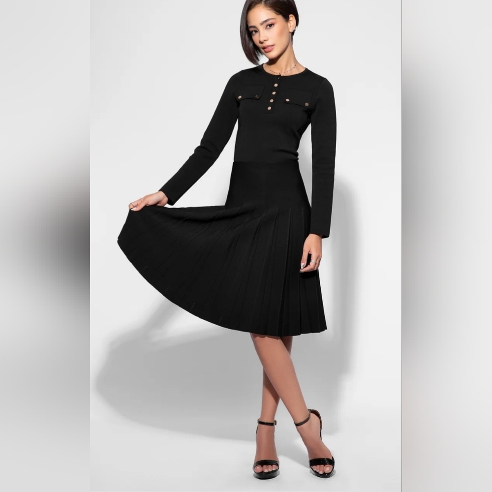Aleeza Chic Black Midi Wonder Skirt With Pleats